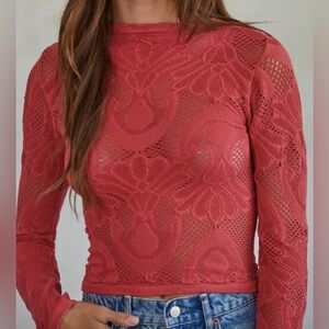 New By Together Seamless Mesh Cut Out Top ~ Red